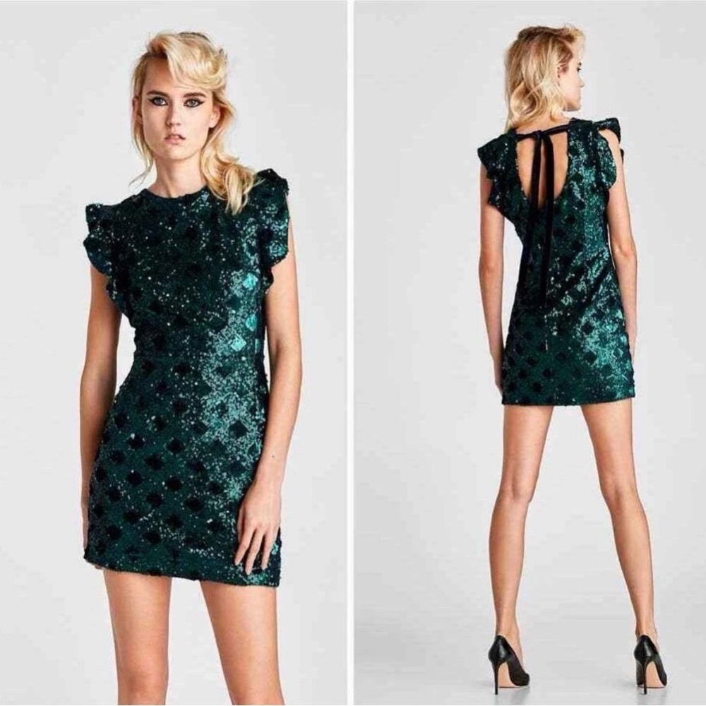 ZARA Emerald Green Sequin Mini Dress